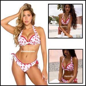 Beach Bunny Lips of an Angel Push Up Top and Skimpy Bottoms SZ M $226